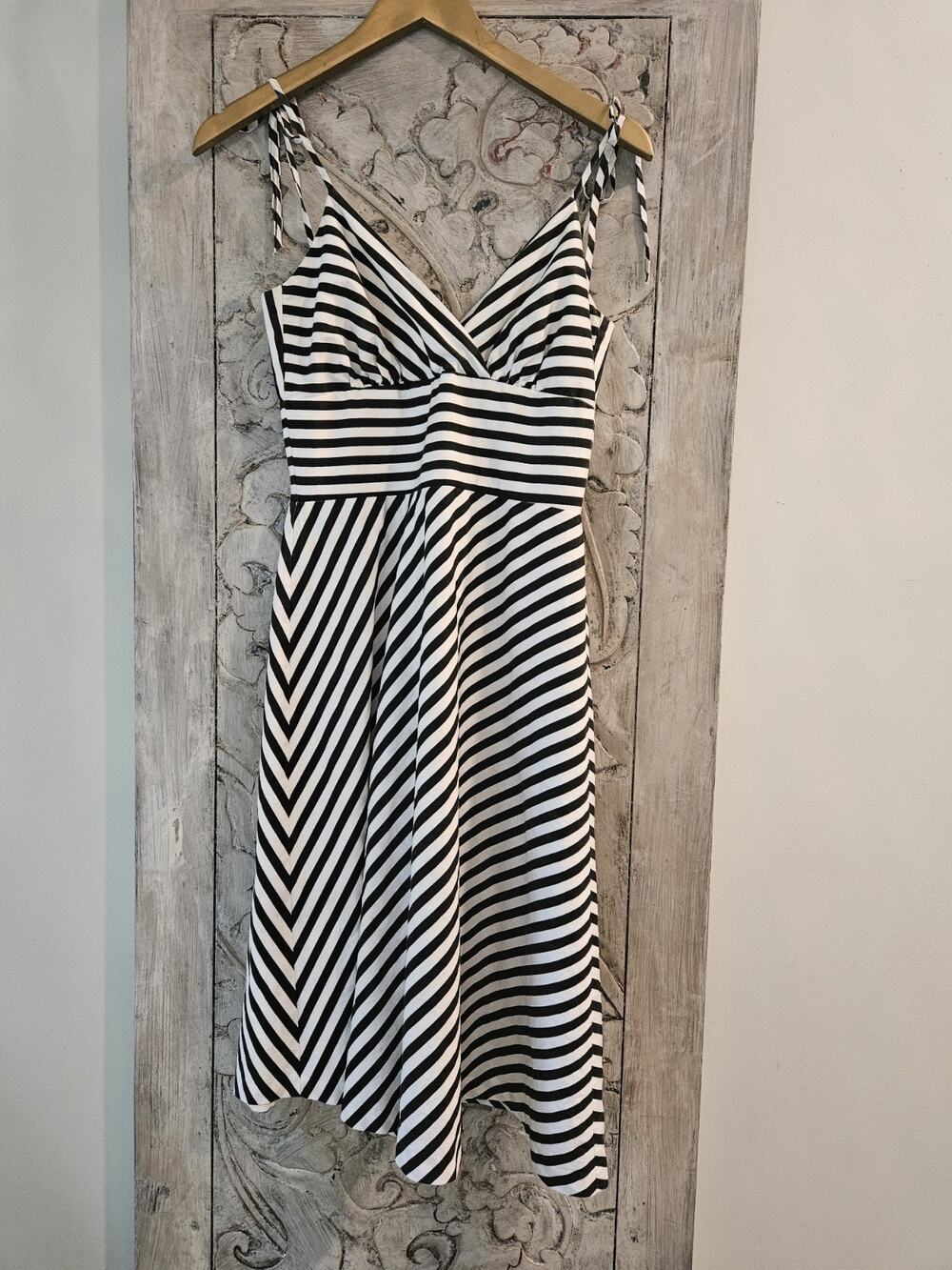 Morrell Maxie Black White Stripe Sundress Lined Cotton Midi Dress Sz 4 Dress